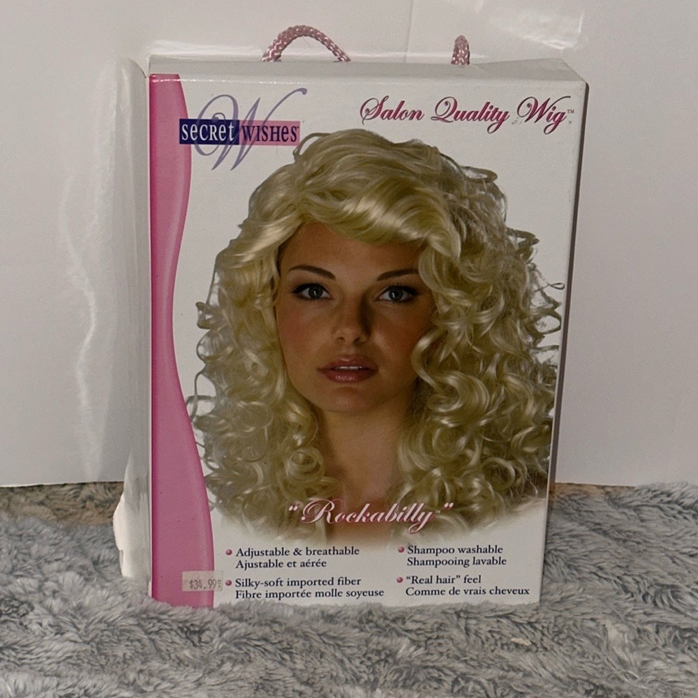 Secret Wishes Rockabilly Blonde Curly Wig Rubies 51819 Kanekalon Synthetic Fiber